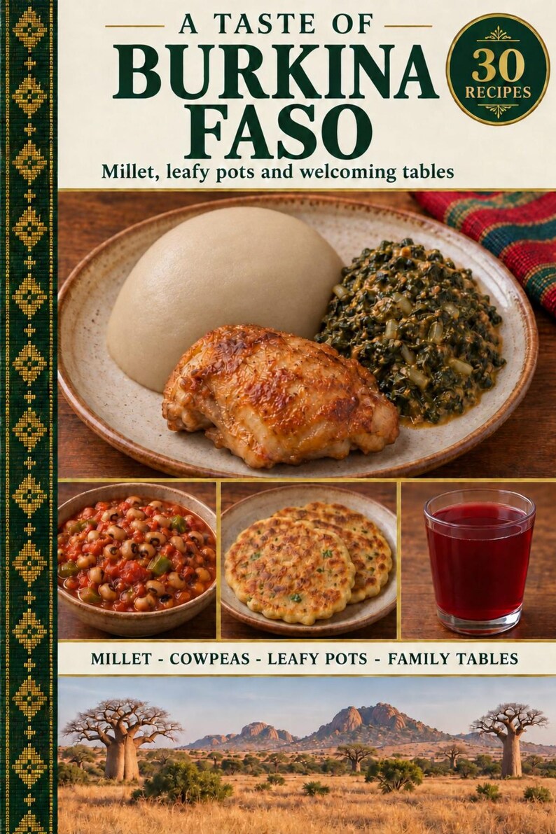 Actual cover of the A Taste of Burkina Faso PDF cookbook.