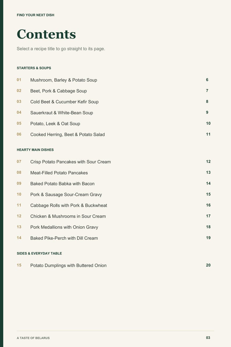 Actual PDF page 3 from A Taste of Belarus: Contents, page 1.
