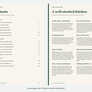Actual contents and kitchen-notes pages from A Taste of United Arab Emirates.