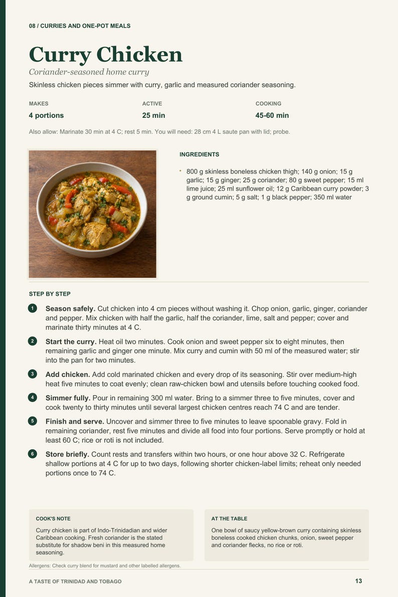 Actual PDF page 13 from A Taste of Trinidad and Tobago: Curry Chicken recipe page.