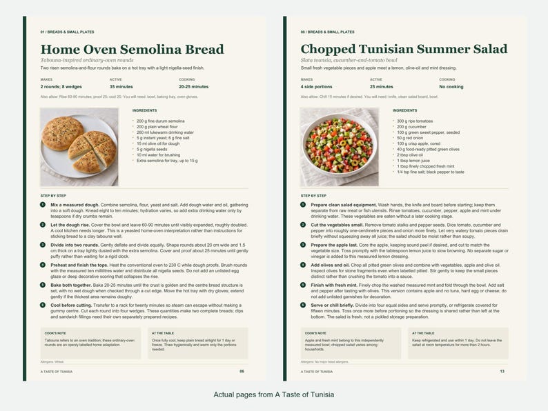 Two actual recipe pages from A Taste of Tunisia.