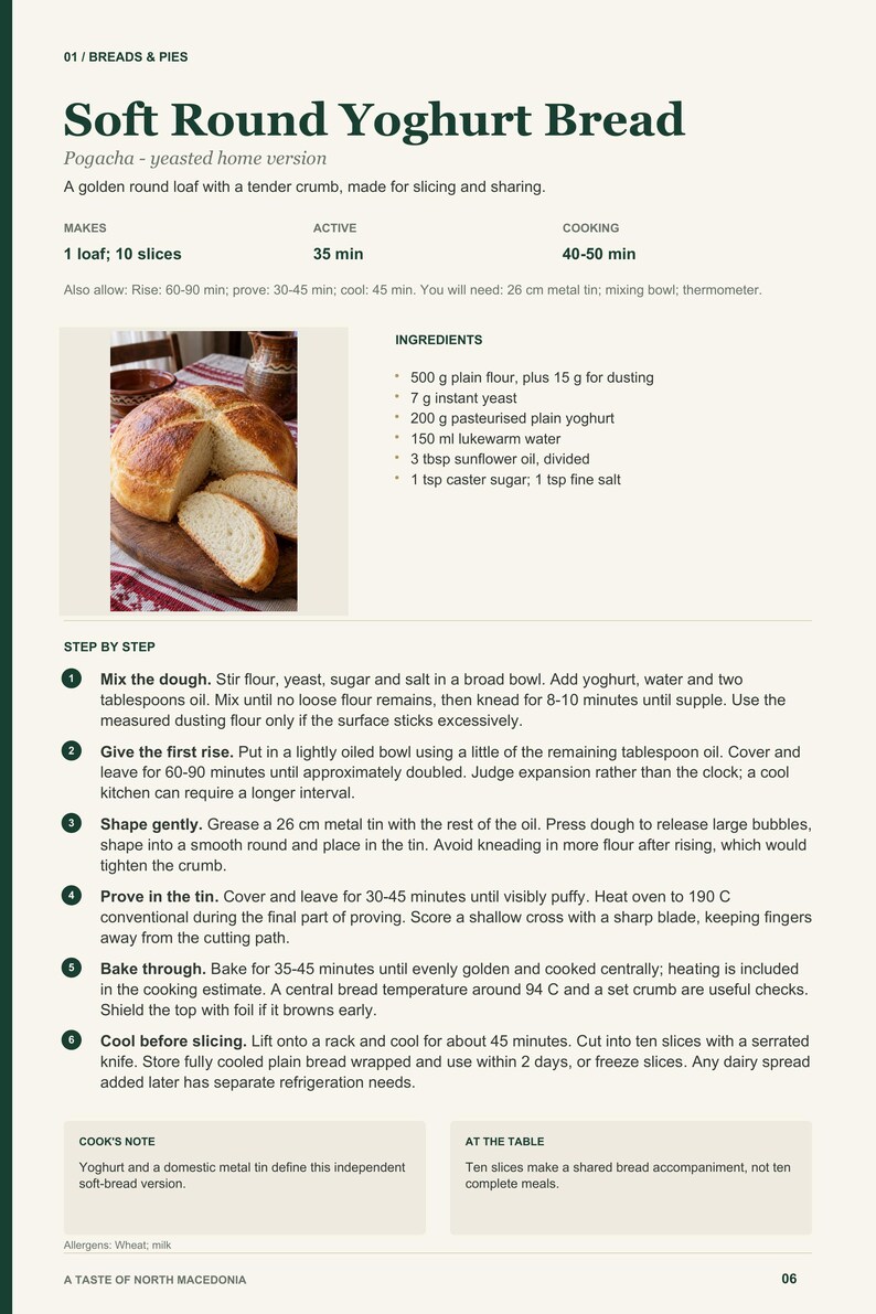 Actual PDF page 6 from A Taste of North Macedonia: Soft Round Yoghurt Bread recipe page.