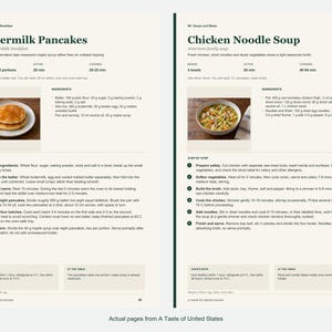 Two actual recipe pages from A Taste of United States.