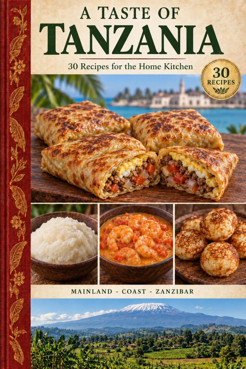 Actual cover of the A Taste of Tanzania PDF cookbook.