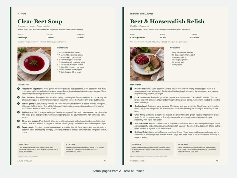 Two actual recipe pages from A Taste of Poland.