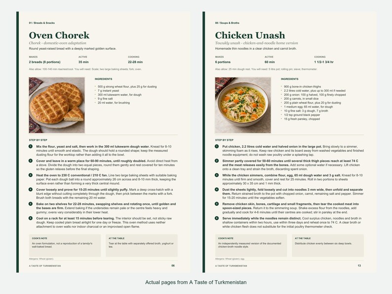 Two actual recipe pages from A Taste of Turkmenistan.