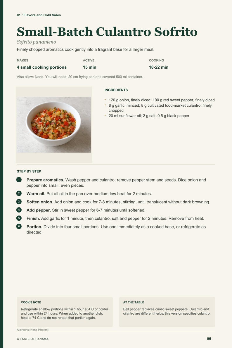 Actual PDF page 6 from A Taste of Panama: Small-Batch Culantro Sofrito recipe page.