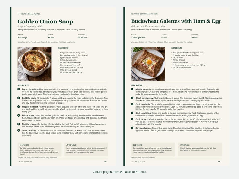 Two actual recipe pages from A Taste of France.