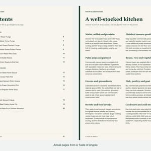Actual contents and kitchen-notes pages from A Taste of Angola.