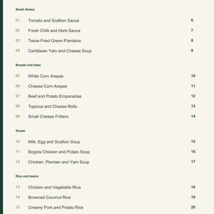 Actual PDF page 3 from A Taste of Colombia: Contents, page 1.