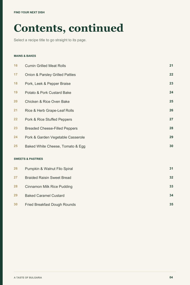 Actual PDF page 4 from A Taste of Bulgaria: Contents, page 2.