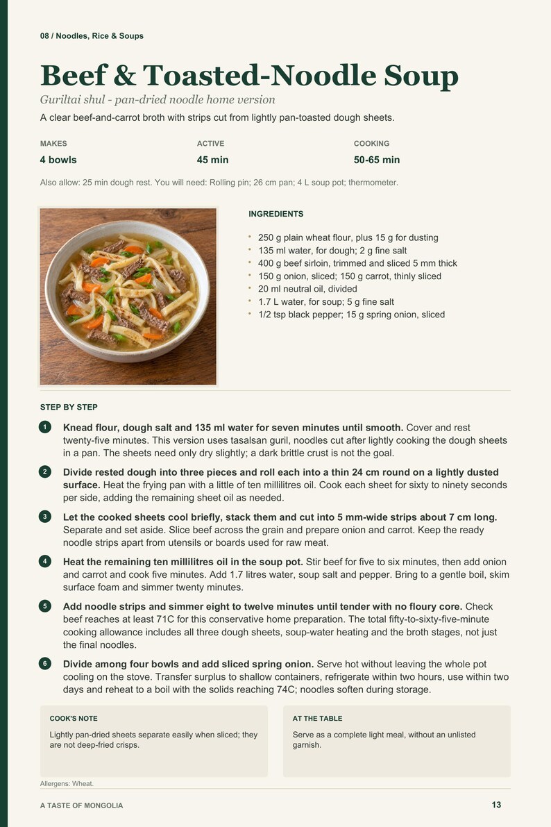 Actual PDF page 13 from A Taste of Mongolia: Beef & Toasted-Noodle Soup recipe page.