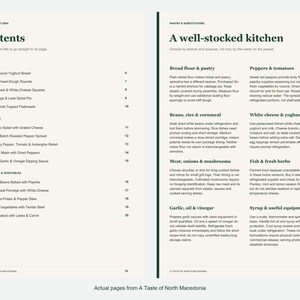 Actual contents and kitchen-notes pages from A Taste of North Macedonia.