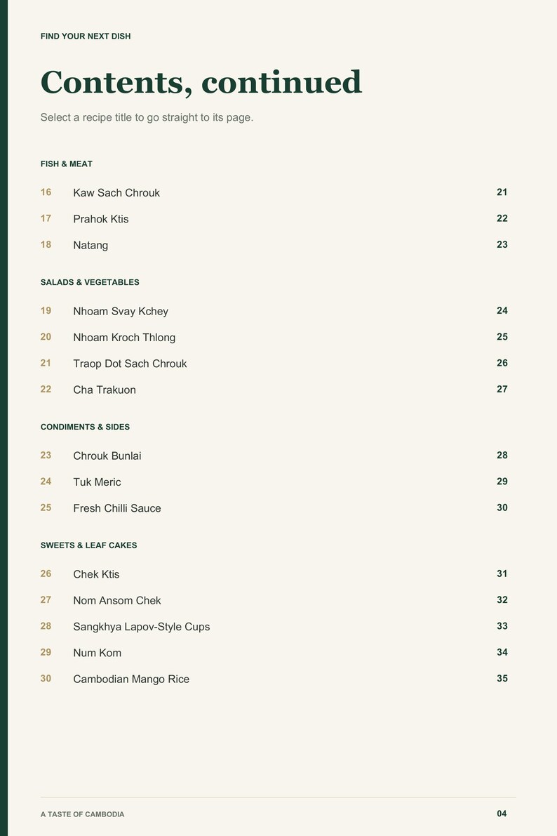 Actual PDF page 4 from A Taste of Cambodia: Contents, page 2.