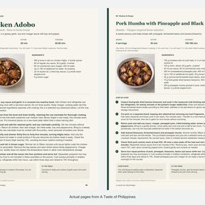 Two actual recipe pages from A Taste of Philippines.