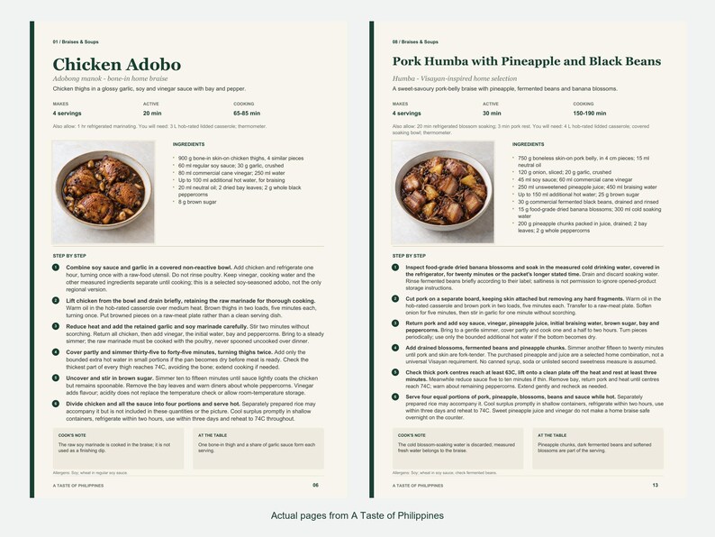 Two actual recipe pages from A Taste of Philippines.