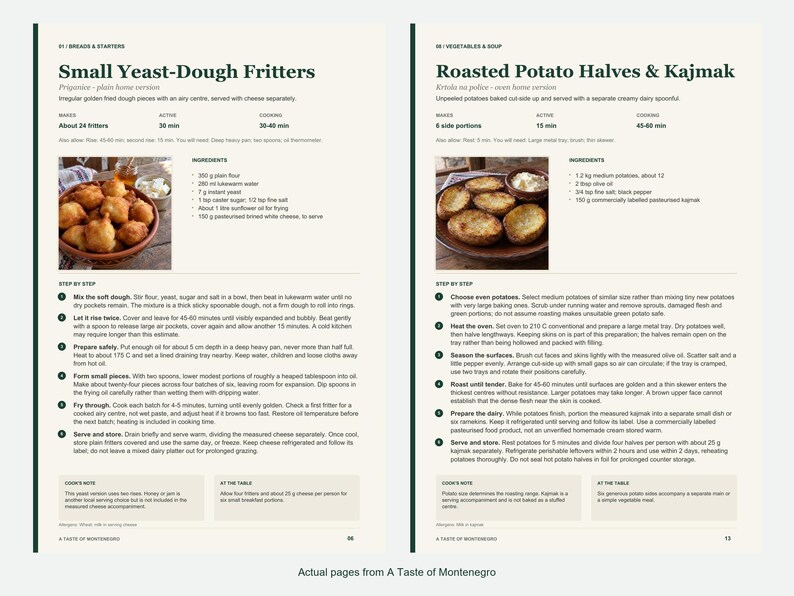 Two actual recipe pages from A Taste of Montenegro.