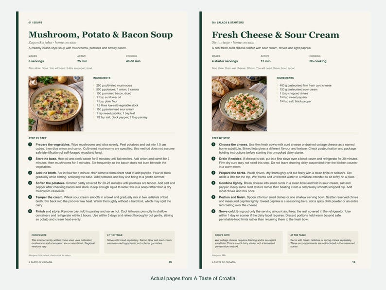 Two actual recipe pages from A Taste of Croatia.