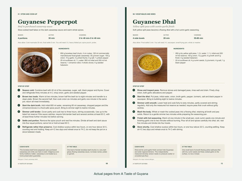 Two actual recipe pages from A Taste of Guyana.