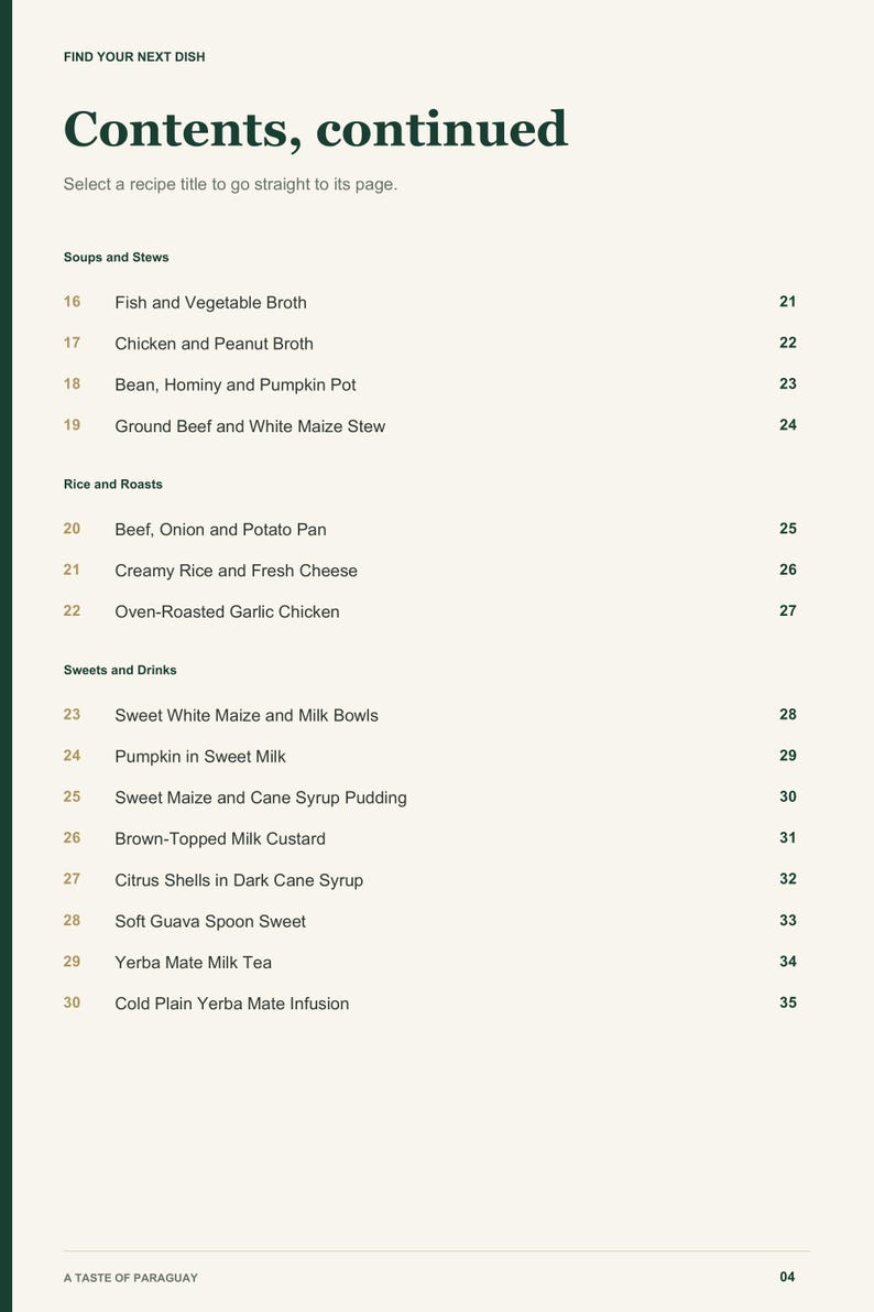Actual PDF page 4 from A Taste of Paraguay: Contents, page 2.