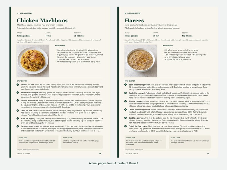 Two actual recipe pages from A Taste of Kuwait.