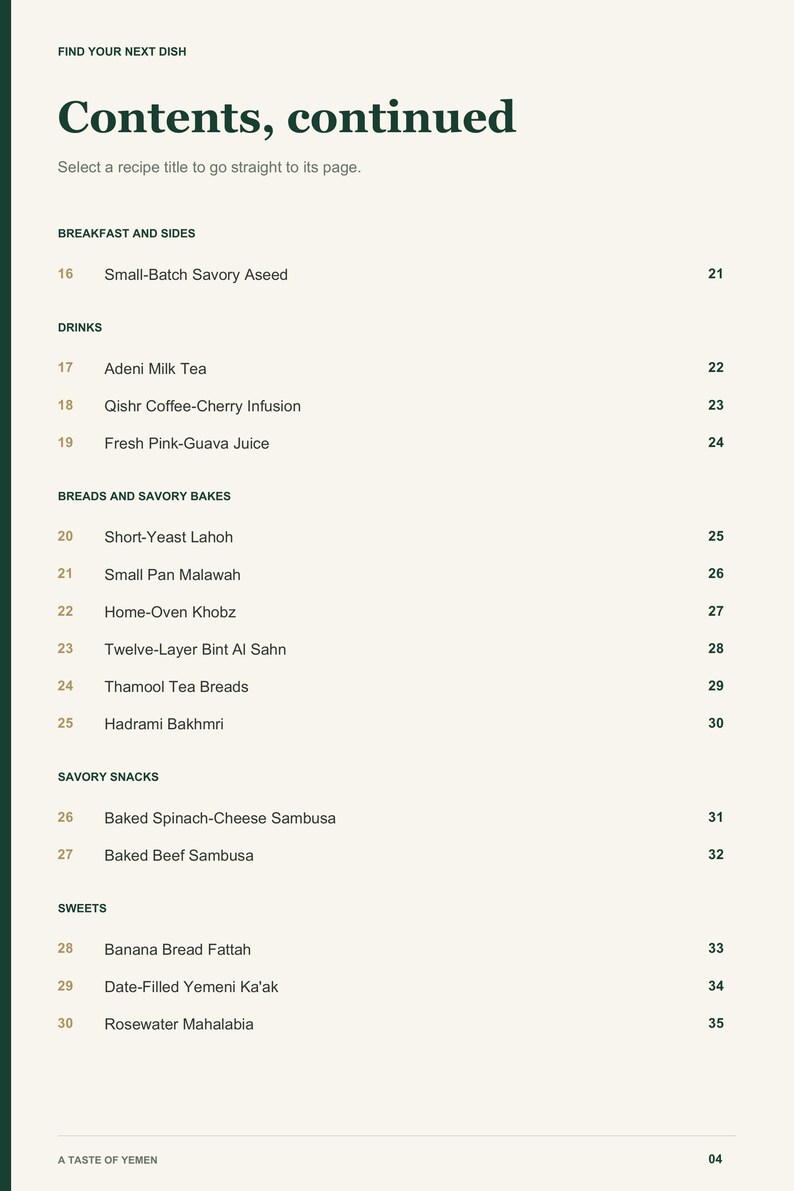 Actual PDF page 4 from A Taste of Yemen: Contents, page 2.