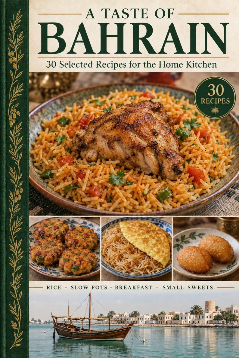 Actual cover of the A Taste of Bahrain PDF cookbook.