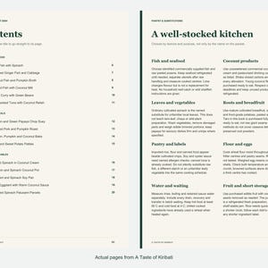 Actual contents and kitchen-notes pages from A Taste of Kiribati.