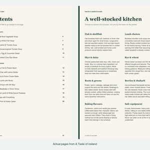 Actual contents and kitchen-notes pages from A Taste of Iceland.