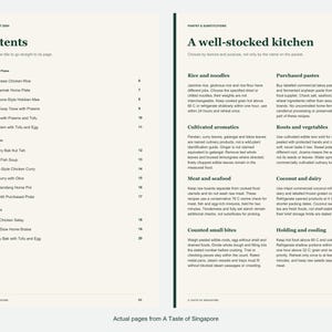 Actual contents and kitchen-notes pages from A Taste of Singapore.