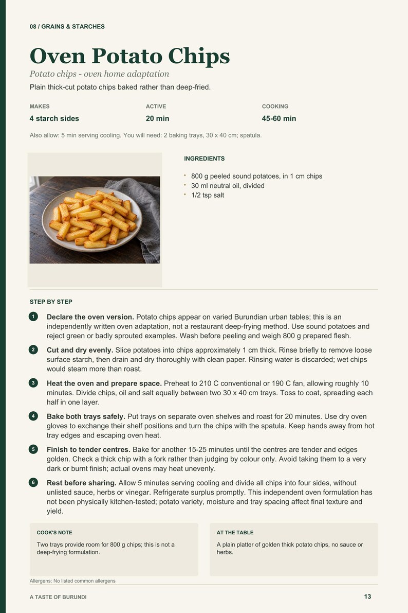 Actual PDF page 13 from A Taste of Burundi: Oven Potato Chips recipe page.