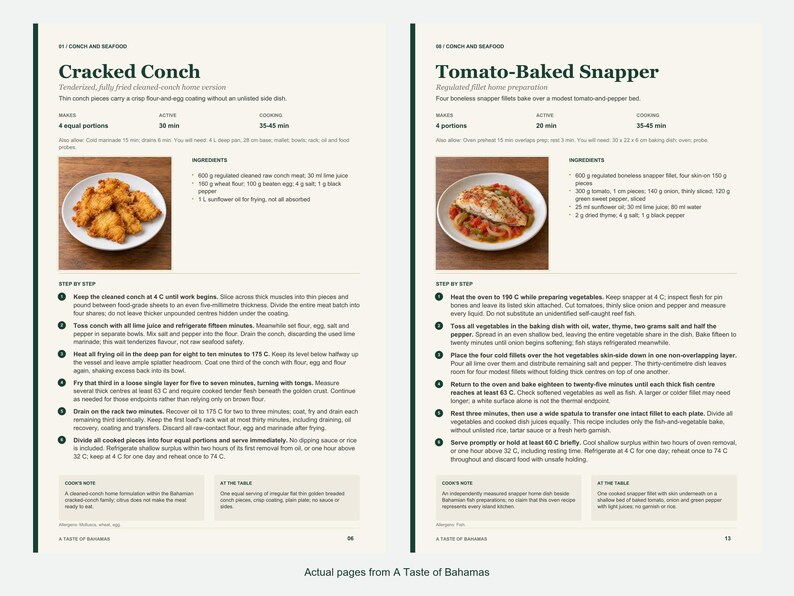 Two actual recipe pages from A Taste of Bahamas.