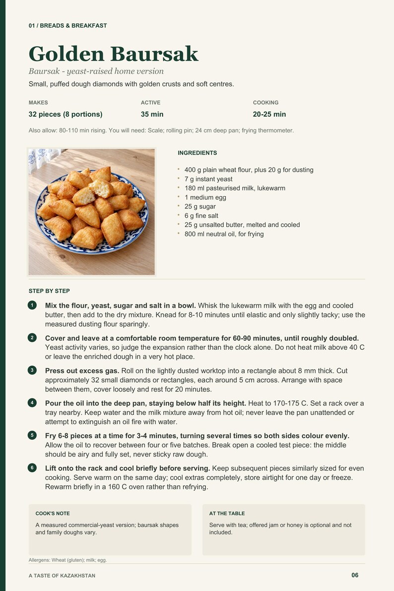 Actual PDF page 6 from A Taste of Kazakhstan: Golden Baursak recipe page.