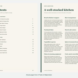 Actual contents and kitchen-notes pages from A Taste of Afghanistan.