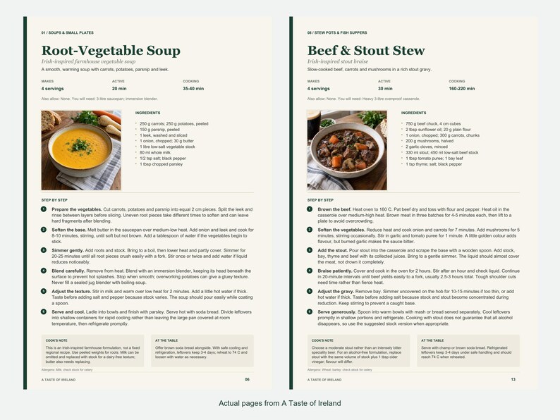 Two actual recipe pages from A Taste of Ireland.