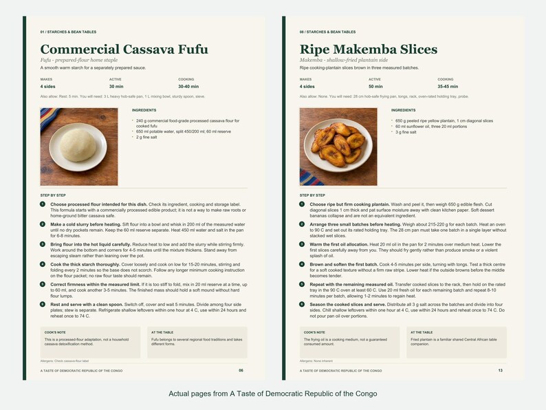 Two actual recipe pages from A Taste of Democratic Republic of the Congo.
