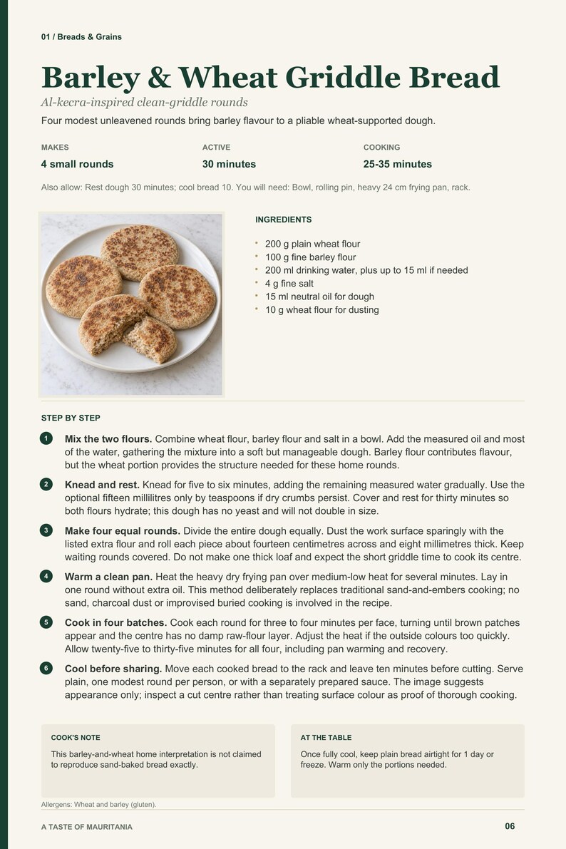 Actual PDF page 6 from A Taste of Mauritania: Barley & Wheat Griddle Bread recipe page.