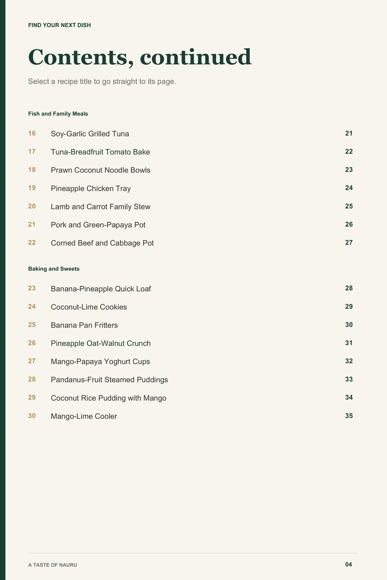 Actual PDF page 4 from A Taste of Nauru: Contents, page 2.