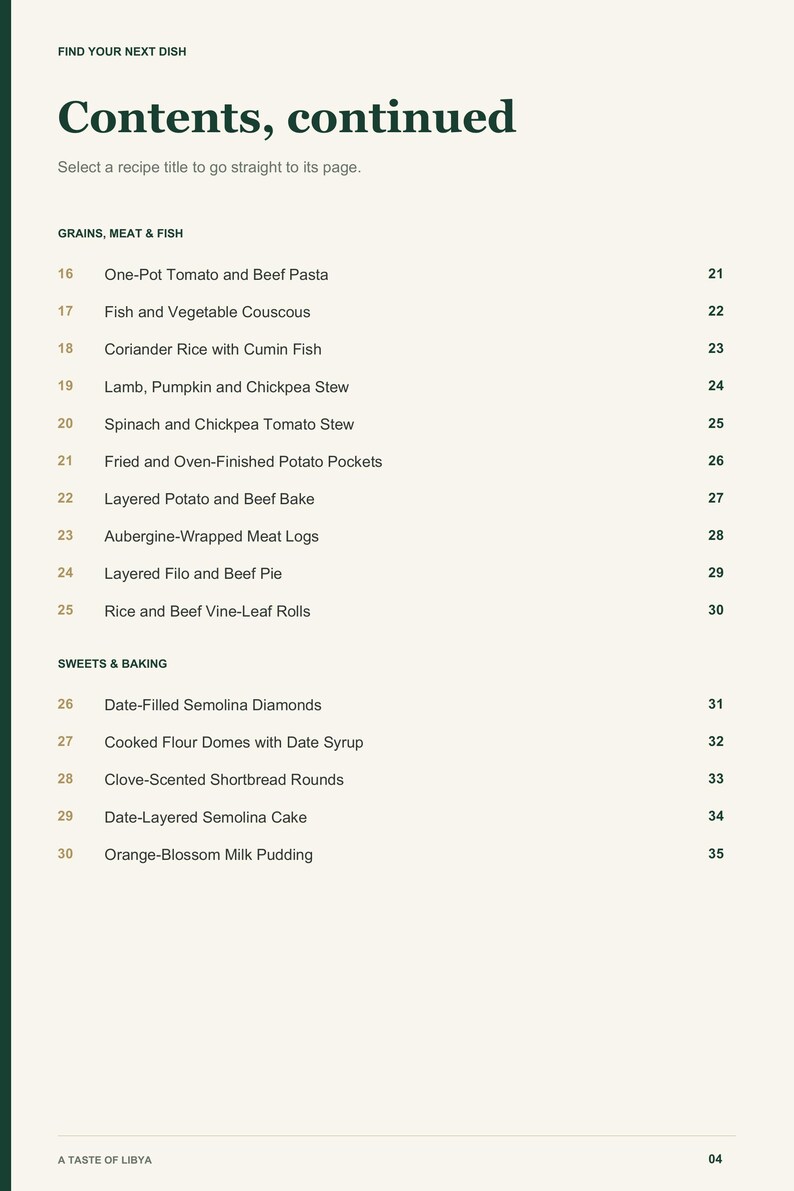 Actual PDF page 4 from A Taste of Libya: Contents, page 2.