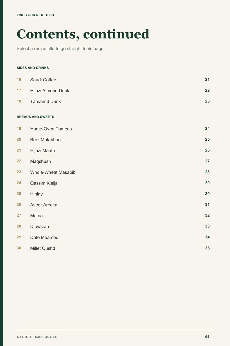 Actual PDF page 4 from A Taste of Saudi Arabia: Contents, page 2.