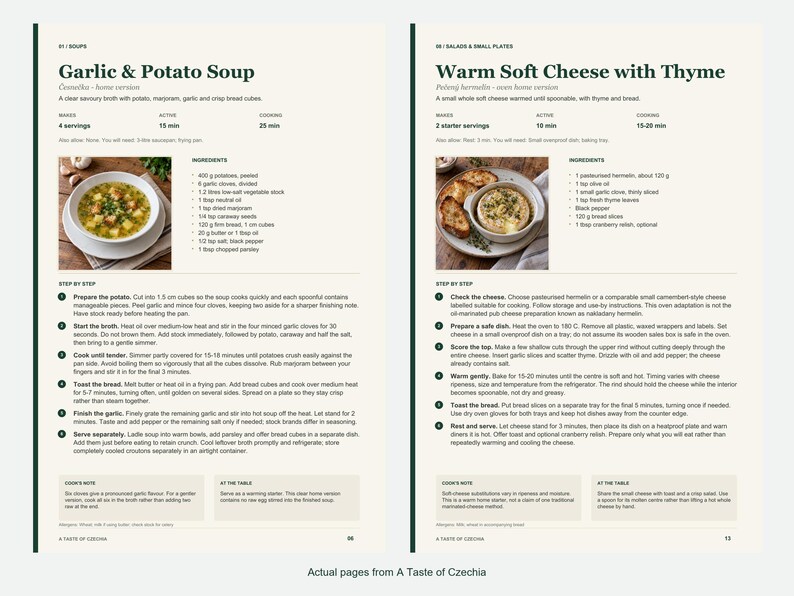 Two actual recipe pages from A Taste of Czechia.