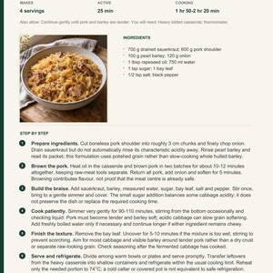 Actual PDF page 13 from A Taste of Estonia: Sauerkraut, Barley & Pork Braise recipe page.