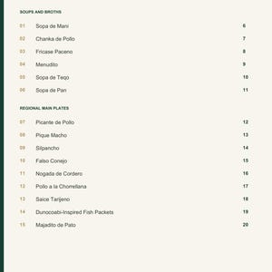 Actual PDF page 3 from A Taste of Bolivia: Contents, page 1.