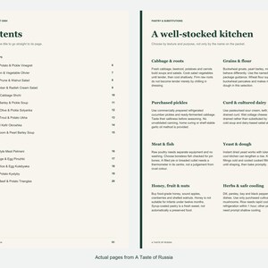 Actual contents and kitchen-notes pages from A Taste of Russia.