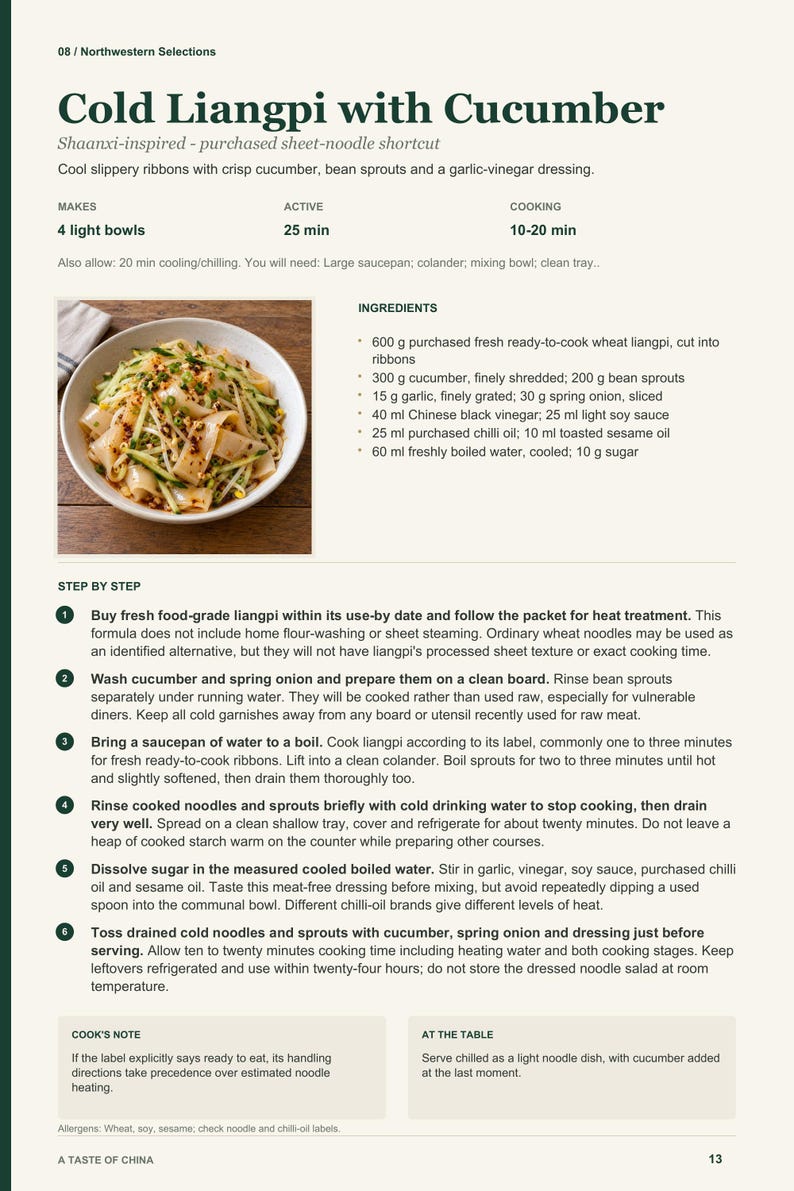 Actual PDF page 13 from A Taste of China: Cold Liangpi with Cucumber recipe page.
