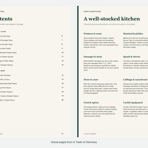 Actual contents and kitchen-notes pages from A Taste of Germany.