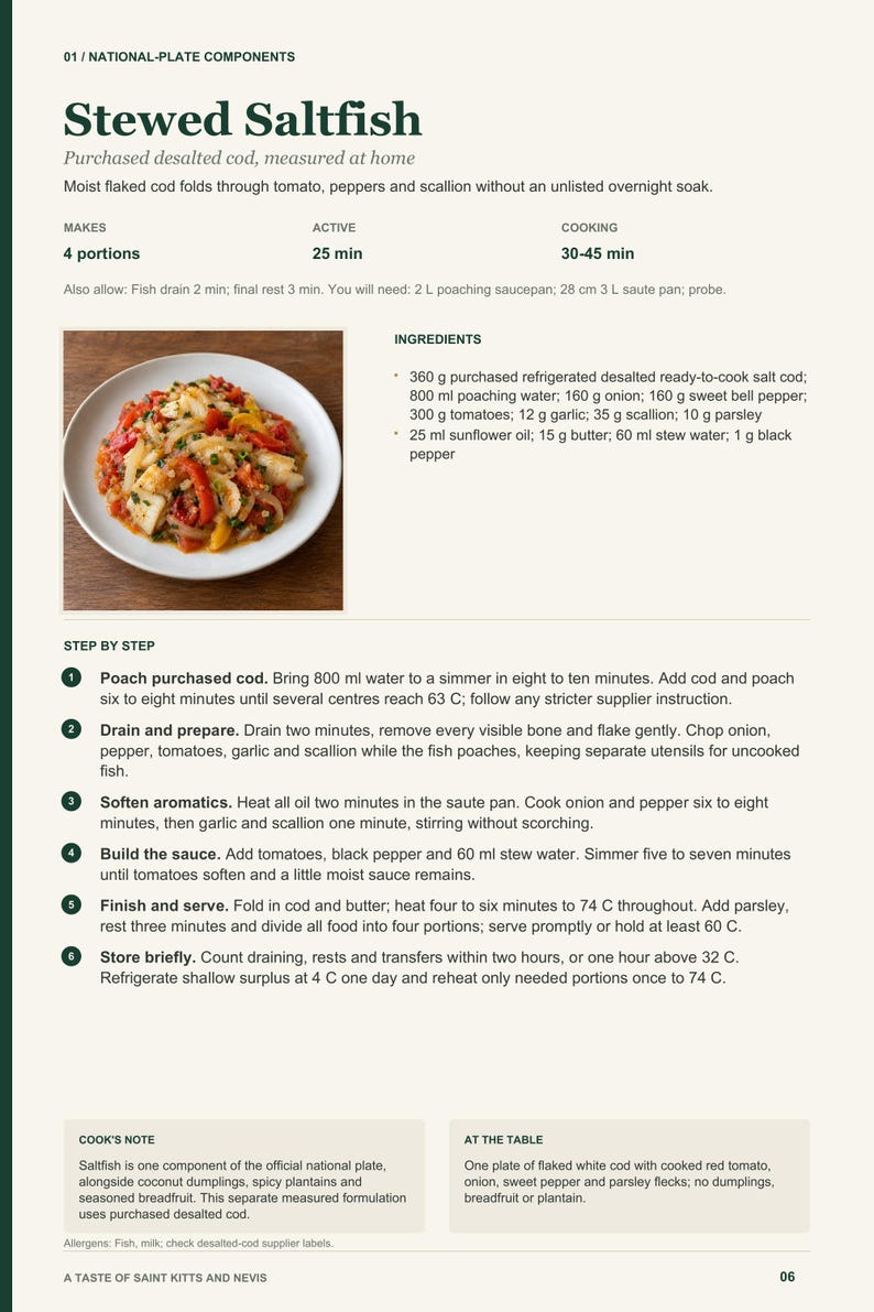 Actual PDF page 6 from A Taste of Saint Kitts and Nevis: Stewed Saltfish recipe page.