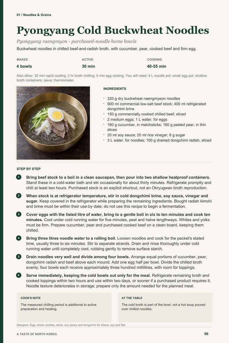Actual PDF page 6 from A Taste of North Korea: Pyongyang Cold Buckwheat Noodles recipe page.