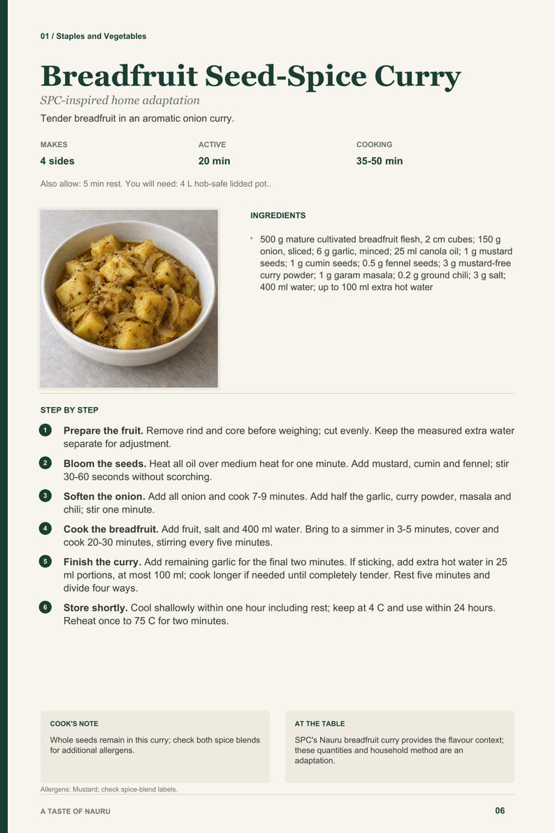 Actual PDF page 6 from A Taste of Nauru: Breadfruit Seed-Spice Curry recipe page.
