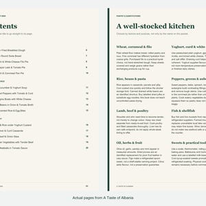 Actual contents and kitchen-notes pages from A Taste of Albania.